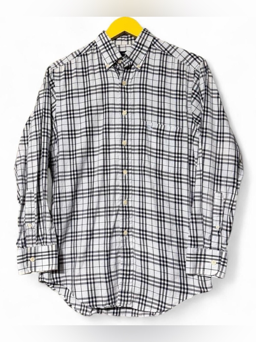 Burberry blue & black checkered button down shirt Size S/ slight discoloration